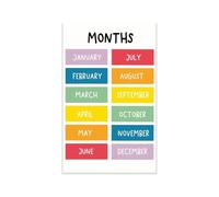 KCDFDVJFBM Months of the Year Classroom Decor Calendar Chart Poster for PreK Kindergarten Elementary Learning Seasons Month Names Morning Meeting Circle Time Wall-Art(Framed,12x18inch(30x45cm))
