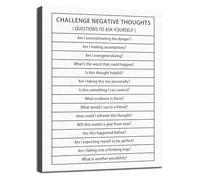 KCDFDVJFBM Motivational Poster Challenge Negative Thoughts Inspirational Quote Canvas Wall-Art for Office Classroom Modern Home Decor(Framed,08x12inch(20x30cm))