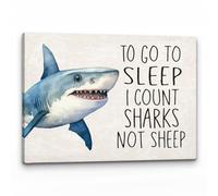 KCDFDVJFBM Ocean Animal Wall-Art for, Funny Count Sharks Not Sheep Poster, Bedtime Theme Decor for Boys Bedroom or Coastal Nursery(Framed,16x24inch(40x60cm))