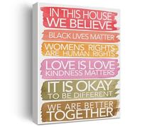 KCDFDVJFBM Rainbow Watercolor Canvas Print In This House We Believe Quote Family Values Wall-Art for Home(Unframed,12x18inch(30x45cm))