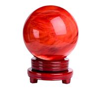 KCDFDVJFBM Red Crystal Ball Sphere Melting Quartz Gemstone with Stand,Polished Carved Stone Figurine for Office Desk Top Home Decor Feng Shui,12cm/4.7in