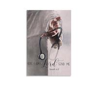 KCDFDVJFBM Religious Canvas Wall-Art, Here I Am Lord Send Me Painting with Jesus Quote, Inspirational Decor for Nurse Appreciation Gift & Home(Unframed,08x12inch(20x30cm))