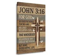 KCDFDVJFBM Religious Wall-Art John 3:16 Poster, For God So Loved The World Scripture Print on Canvas, Christian Decor for Bedroom, Kitchen, and Office(Framed,08x12inch(20x30cm))