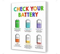 KCDFDVJFBM SEL Classroom Decor - Check Your Battery Feelings Chart, Mental Health & Emotional Awareness Canvas Wall-Art for School or Rooms(Framed,08x12inch(20x30cm))