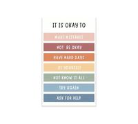 KCDFDVJFBM Self Talk Poster It Is Okay To Make Mistakes Self Acceptance Classroom Decor Therapist Office Counselor Calm Down Corner SEL Growth Mindset Wall-Art(Framed,16x24inch(40x60cm))