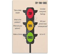 KCDFDVJFBM Stop Think Choose Mental Health Poster Self Improvement Motivation Wall-Art for Bedroom Living Room Home Decor(Framed,16x24inch(40x60cm))