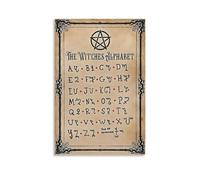 KCDFDVJFBM Theban Script Alphabet, Witchcraft Knowledge Canvas Wall-Art for Occult Learning, Vintage Aesthetic Painting for Gothic Home Classroom Decor(Framed,12x18inch(30x45cm))