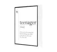 KCDFDVJFBM What is a Teenager? Poster - Sarcastic Definition Print, Hilarious Wall Art for Teen Bedroom, Game Room, Kids Room(Framed,08X12inch(20X30cm))