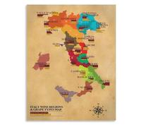 KCDFDVJFBM Wine Regions Poster Grape Varieties Map Educational Living Room Bedroom Home Wall-Art Decor(Framed,12x18inch(30x45cm))