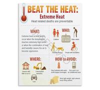 KCDFDVJFBM Workplace Poster Beat The Heat Extreme Heat Infographic Guide Canvas for Environment Work(Framed,16x24inch(40x60cm))