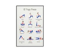 KCDFDVJFBM Yoga Basics Wall-Art: 12 Essential Poses Poster with Sanskrit Names for Practice, Boho Style Canvas Print for Home, Studio and Hotel Walls(Framed,12x18inch(30x45cm))