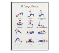 KCDFDVJFBM Yoga Studio Decor Educational Poses Poster 12 Asana Chart Canvas Wall-Art for Teacher Training Home Practice Reference(Unframed,12x18inch(30x45cm))