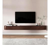 Kchsdool Moderno mueble de TV colgante con luces LED, tazón de TV de madera maciza para montaje en pared, con cajones y estantes, consola multimedia para sala de estar (200 cm)