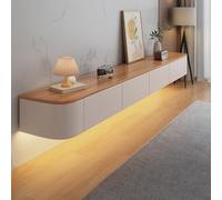 Kchsdool Mueble bajo moderno para TV colgante con iluminación LED, mueble para TV montado en la pared, de madera maciza, con cajones y estantes, consola multimedia para salón (Wood White+LED, 240 cm)