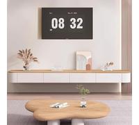 Kchsdool Mueble bajo moderno para TV con iluminación LED, mueble bajo para TV montado en la pared, de madera maciza, con cajones y estantes, consola multimedia para salón (Wood White, 220 cm)