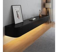Kchsdool Mueble bajo moderno para TV con iluminación LED, mueble bajo para TV montado en la pared, de madera maciza, con cajones y estantes, consola multimedia para salón (negro + LED, 240 cm)