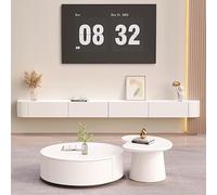 Kchsdool Mueble bajo moderno para TV con iluminación LED, mueble bajo para TV montado en la pared, de madera maciza, con cajones y estantes, consola multimedia para salón (blanco, 260 cm)