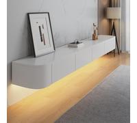 Kchsdool Mueble bajo moderno para TV con iluminación LED, mueble bajo para TV montado en la pared, de madera maciza, con cajones y estantes, consola multimedia para salón (blanco + LED, 240 cm)