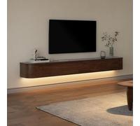 Kchsdool Mueble bajo moderno para TV con iluminación LED, mueble bajo para TV montado en la pared, de madera maciza, con cajones y estantes, consola multimedia para salón (marrón+LED, 220 cm)