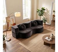 Kchsdool Sofá Cama Plegable, sofá de Suelo Convertible con Cojines, sillón Cama Lounge de Chenilla para Espacios pequeños, apartamento, Dormitorio o habitación de Invitados(Negro,200CM)
