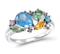 KCHSRKHXC Anillo para mujer, piedras preciosas multicolor brillantes para mujer, elegante joyería de fiesta, 7.5, Estándar, Estándar