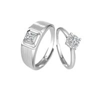KCHSRKHXC Anillos de pareja con grabado anillos de compromiso para hombres y mujeres, pareja ajustable del anillo esterlino, ronda con anillos de circonía cúbica juego de bodas