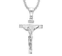 KCHSRKHXC Collar de crucifijo religioso de Plata de Ley 925 para Hombres, Collar de Cruz con Jesús en él, Colgante de crucifijo Vintage para Hombres, Collar de Cruz de Jesús Acción