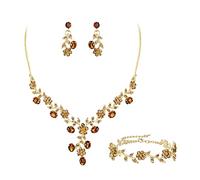 KCHSRKHXC Conjunto de joyería de boda para novia, dama de honor, cristal austriaco, flor, hoja, collar de fiesta, pendientes, pulsera