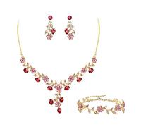 KCHSRKHXC Conjunto de joyería de boda para novia, dama de honor, cristal austriaco, flor, hoja, collar de fiesta, pendientes, pulsera