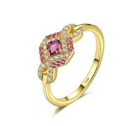 KCHSRKHXC Cuarzo rosa Moissanite Gemstone Engagement 18K Amarillo Anillo creativo para mujeres Joyas finas