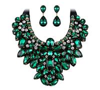 KCHSRKHXC Joyería de disfraz para mujer, conjunto de pendientes y collar grueso con cristales de diamantes de imitación