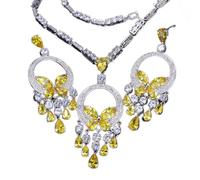KCHSRKHXC Juego de collar y aretes de novia con borla de piedra de circonita cúbica para novias
