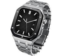 KCHSRKHXC Luxury screy sCreed Metal Watch y kit de modificación de banda de banda, para la serie 9 8 7 6 SE 5 4, Bisel de correa de reloj de acero, para iWatch 44 mm 45 mm DIY Royal Oak Retfit