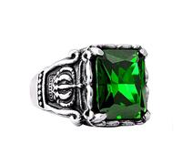 KCHSRKHXC Men Rings Vintage Punk,Mens Rings Fashion Black Green Stone with Crown Mens Wedding Ring Stainless Steel Red