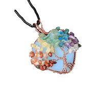 KCHSRKHXC Opal Pendant Necklace For Women - Heart Shaped Natural Stone Wire Wrapped Gemstone Pendant Necklace Seven Chakra Crushed Stone Pendant Party Jewelry,As Shown,One Size ui