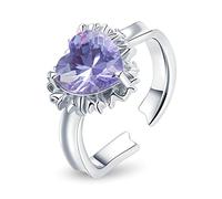 KCHSRKHXC Princess Big Purple Heart Crystal Open Ring Waves Adjustable Ring For Women Wedding
