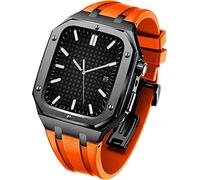 KCHSRKHXC Rubber Wtch Strap+Stainless Steel Watch CaseKit，For Series 8/7 45mm，Luxury Replacement Band And Bezel，For Serie 6/5/4/SE