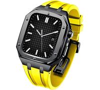 KCHSRKHXC Rubber Wtch Strap+Stainless Steel Watch CaseKit，For Series 8/7 45mm，Luxury Replacement Band And Bezel，For Serie 6/5/4/SE