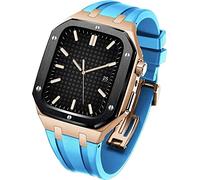 KCHSRKHXC Rubber Wtch Strap+Stainless Steel Watch CaseKit，For Series 8/7 45mm，Luxury Replacement Band And Bezel，For Serie 6/5/4/SE