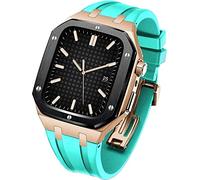 KCHSRKHXC Rubber Wtch Strap+Stainless Steel Watch CaseKit，For Series 8/7 45mm，Luxury Replacement Band And Bezel，For Serie 6/5/4/SE