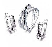 KCHSRKHXC WQHPLMD Juegos de joyas finas Baguet Row Black Circón Gemstone Pendientes de boda Juego para mujeres