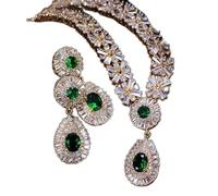 KCHSRKHXC Yellow Color greencubic Zirconia Beads Bridal Wedding Jewelry Sets for Wedding Brides Jewellery Sets