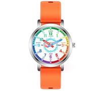 Kchss Reloj analógico para niños, reloj de aprendizaje de ballena rosa para niños de 8 a 12 años, resistente al agua, para niños de 5 a 7, 6 a 8 años, correa naranja