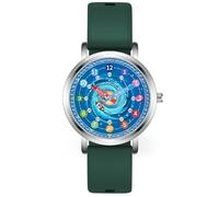 Kchss Reloj para niños, relojes analógicos para niños, astronauta para niños y niñas de 7 a 10, 8 a 12 años, herramienta de enseñanza de tiempo de aprendizaje, azul oscuro y verde