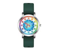 Kchss Reloj para niños, relojes analógicos para niños, astronauta para niños y niñas de 7 a 10, 8 a 12 años, herramienta de enseñanza de tiempo de aprendizaje, 16. Astronaut Colorful - Correa verde