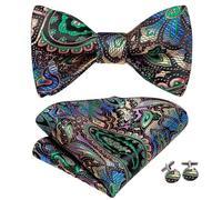 KCHYCV Men's Tie & Cufflinks Set Premium Silk Tie with Pocket Square & Cufflinks Elegant Mens Accessories Gift Set for Formal Weddings & Business Classic Design with Patterns(LH-2058)