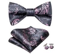 KCHYCV Men's Tie & Cufflinks Set Premium Silk Tie with Pocket Square & Cufflinks Elegant Mens Accessories Gift Set for Formal Weddings & Business Classic Design with Patterns(LH-2063)