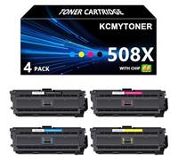 KCMYTONER Paquete de 4 cartuchos de tóner compatibles 508X para impresoras HP 508X CF360X CF361X CF362X CF363X con CHIP para impresoras Color Enterprise M552 M553 M577 Series