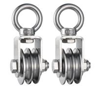 KCNOFNC 2 poleas dobles con 2 rodamientos de bolas, polea de acero inoxidable, polea de inversión para cuerdas de 8 mm, cable de acero, capacidad de carga 500 kg
