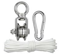 KCNOFNC Polea con 2 rodamientos de bolas, polea de acero inoxidable con cuerda de nailon de 10 m/8 mm, capacidad de carga de 500 kg
